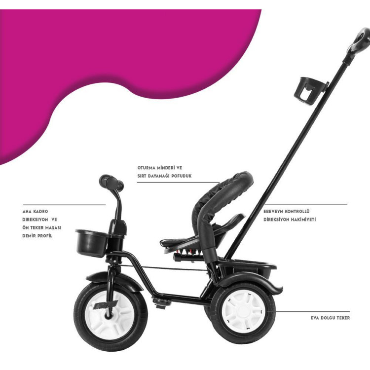 Moony Baby MB504 Trend Bike Ebeveyn Kontrollü 3 Tekerlekli Çocuk Bisikleti SİYAH