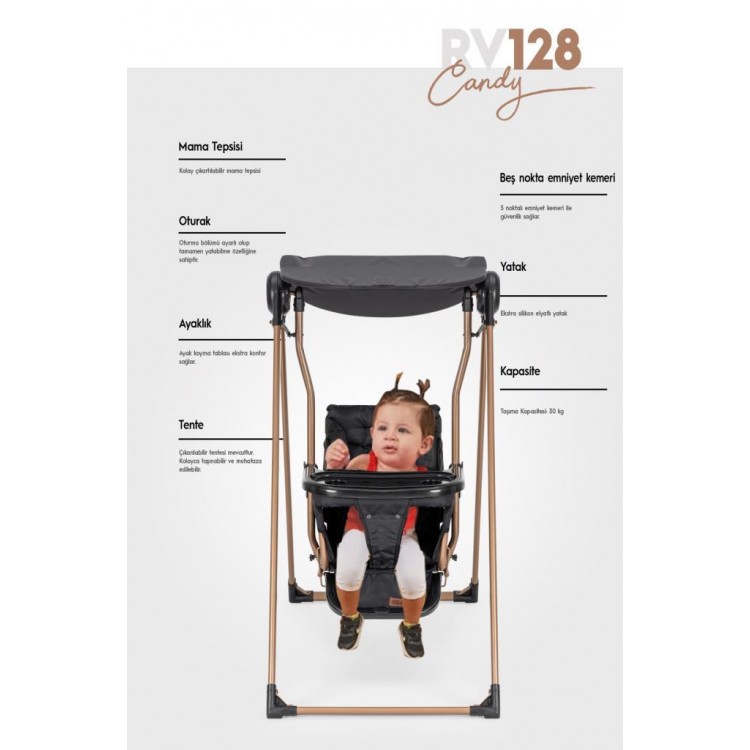 Rival RV128 Candy Mama Tepsili Bebek & Çocuk Salıncak Gold Kahve
