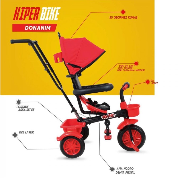Rival Rv501 BORDO Hiper Bike Ebeveyn Kontrollü 3 Tekerli Çocuk Bisikleti Bordo