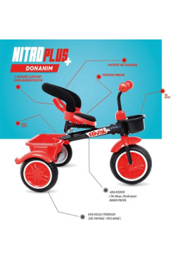 Rival Rv502 Nitro PLUS 3 Tekerli Çocuk Bisikleti Eva Dolgu, Patlamaz Ses yapmaz Çocuk Bisikleti Kırmızı