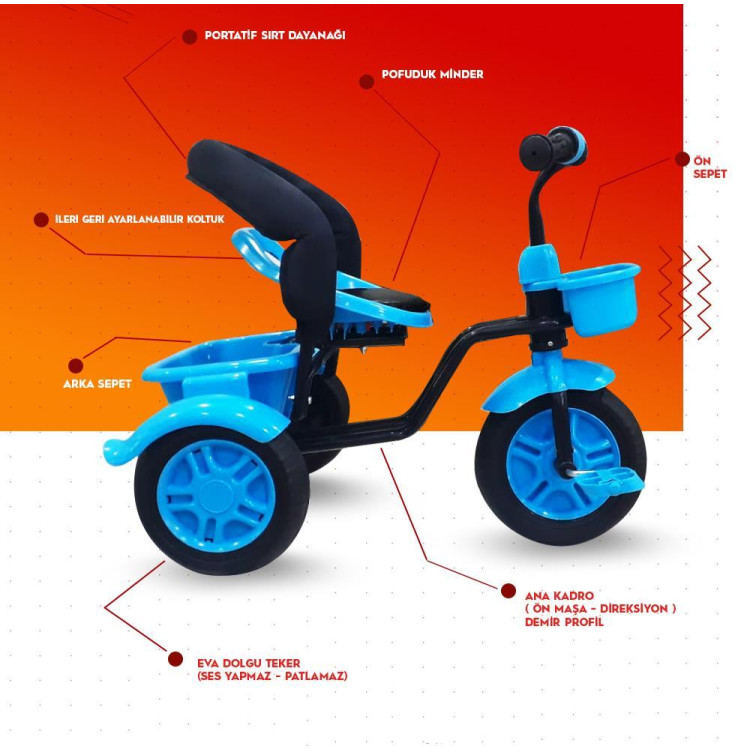 Rival Rv503 Volt 3 Tekerlekli Eva Teker Patlamaz Ses Yapmaz Çocuk Bisikleti Mavi